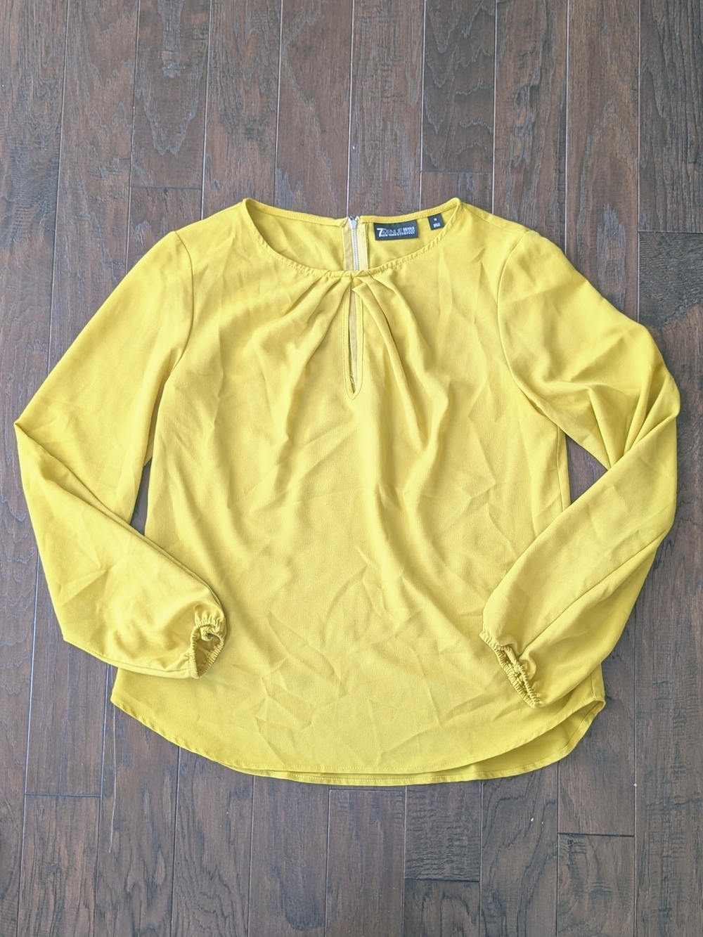 New York & Company Long-Sleeve Yellow Keyhole Blouse M